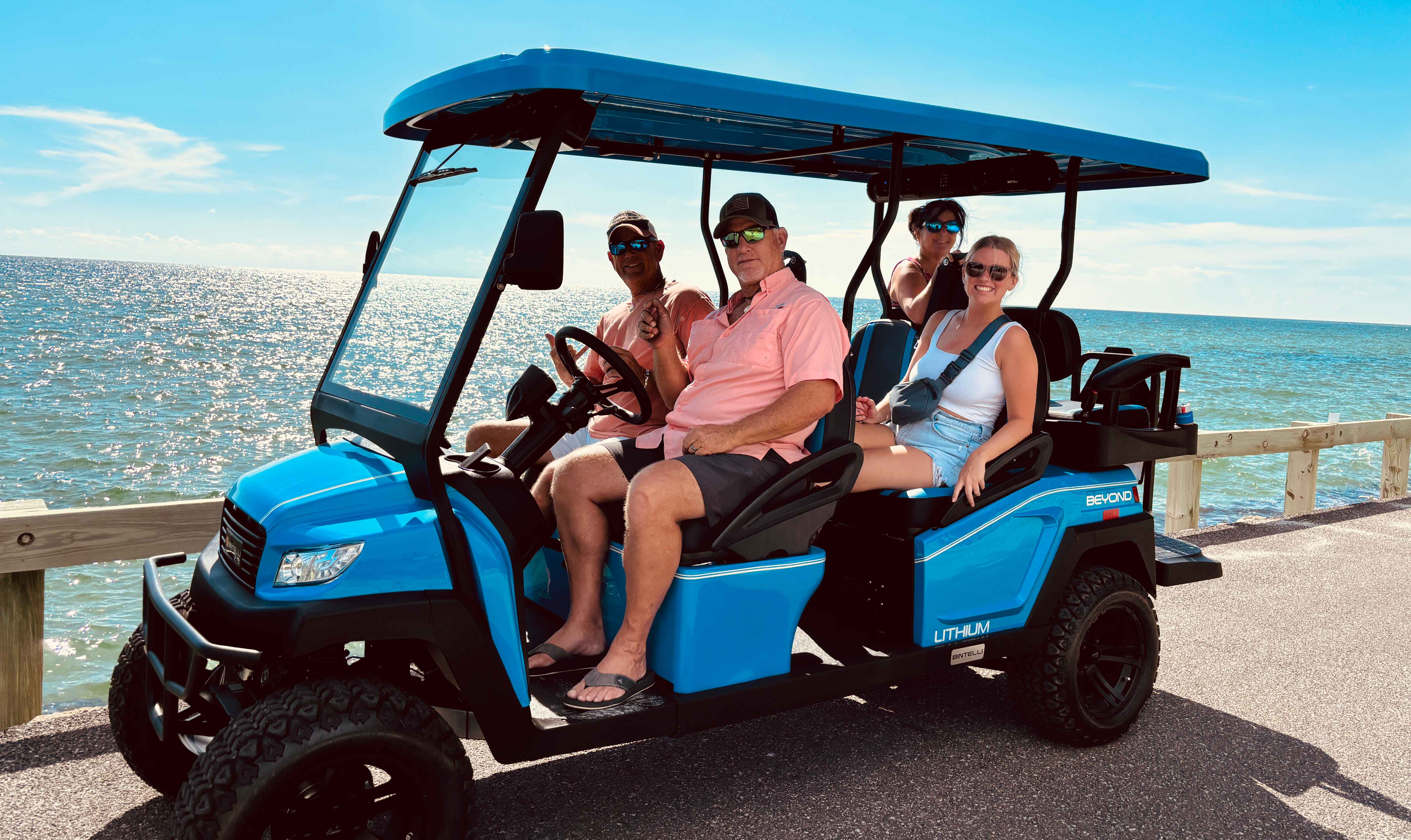 6-Person Premium Lifted Golf Cart with friends on Casey Key